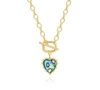 KOOUNUATA Collar colgante de cáscara de Abulón en forma de amor exquisito Oval 18k collar joyería en capas de cierre frontal hecha a mano, adecuado para mujeres de 18,5 pulgadas