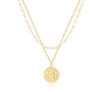 KOOUNUATA Collar colgante de la Medalla del león de oro 18k clip de papel de cabeza de León 3D cadena cubana juego de collar apilado conjunto mujer