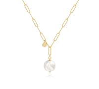 KOOUNUATA Collar colgante perlas moneda plana clip de oro 18k exquisito colgante de estrellas