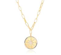 KOOUNUATA Collar de brújula femenina CZ 18k Venus moneda explosiva collar colgante largo de cadena de clip de papel grueso Declaración de joyería regalo de viaje 21,5 pulgadas