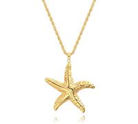 KOOUNUATA Collar de estrella chapado en oro de 18K para mujer, colgante de estrella grueso, cadena de cuerda ajustable, joya de playa para verano, regalo