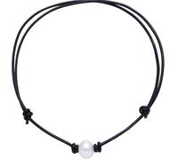 KOOUNUATA Collar de perlas de agua dulce de cría única, collar de mujer, juego de joyas de cuero, negro artesanal ajustable