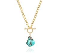 KOOUNUATA Collar de turquesa irregular de gran tamaño, exquisito collar Oval de oro de 18 K de espesor, con OT para mover el collar lariat y, adecuado para mujeres de 20 pulgadas