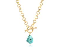 KOOUNUATA Collar de turquesa natural con cierre tipo barra, diseño llamativo en oro 18K, joyería moderna para mujeres