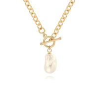KOOUNUATA Collar femenino de oro de 18 k collar colgante de perlas de estilo barroco con botones de desplazamiento
