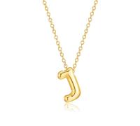 KOOUNUATA Collar Letra J Burbuja en Oro 18K, diseño inflable tipo globo, inicial personalizada, cadena de 16 pulgadas.