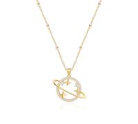 KOOUNUATA Collar planetario Saturno de oro de 18k pavéc Zirconia cúbica collar exquisito collar de joyas femeninas de cadena satelital 20 "+ 2"