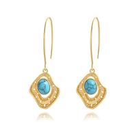 KOOUNUATA Delicados aretes geométricos colgantes colgantes minimalistas, aretes de aro finos hechos a mano para mujeres y niñas, Oro amarillo, Turquesa