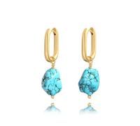 KOOUNUATA Pendientes de turquesa para mujer, chapados en oro de 18 quilates, estilo bohemio, joyería turquesa para estilo diario occidental