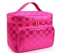 KoovDem Bolsa de maquillaje de viaje de gran capacidad, organizador de nailon impermeable con elegante diseño de rayas, bolsa de aseo compacta y ligera para mujeres, almacenamiento multicapa con