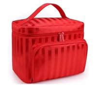 KoovDem Bolsa de maquillaje de viaje de gran capacidad, organizador de nailon impermeable con elegante diseño de rayas, bolsa de aseo compacta y ligera para mujeres, almacenamiento multicapa con