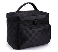 KoovDem Bolsa de maquillaje de viaje de gran capacidad, organizador de nailon impermeable con elegante diseño de rayas, bolsa de aseo compacta y ligera para mujeres, almacenamiento multicapa con