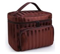KoovDem Bolsa de maquillaje de viaje de gran capacidad, organizador de nailon impermeable con elegante diseño de rayas, bolsa de aseo compacta y ligera para mujeres, almacenamiento multicapa con