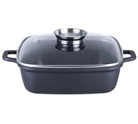 KOPF Cacerola baja Santorin, 3,8 litros, negro, inducción, alu fundido | Rustidera para ganso con pomo aromático y tapa de vidrio | Guisera para horno y lavavajillas | Revestimiento cerámico Greblon