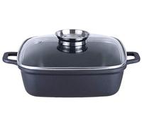 KOPF Cacerola baja Santorin, 5 litros, negro, inducción, alu fundido | Rustidera para ganso con pomo aromático y tapa de vidrio | Guisera para horno y lavavajillas | Revestimiento cerámico Greblon