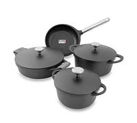 KOPF Juego de ollas Atavola de aluminio fundido con revestimiento antiadherente ILAG Basic, 8 piezas, incluye mango protector de silicona, 3 ollas con tapa y 1 sartén
