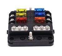 Kopinma Bloque de fusibles impermeable de 6 vías, con indicador LED, 12 círculos de corriente con negativo marino caja de fusibles para CC 12/24 V coche RV camión