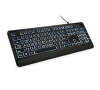 KOPJIPPOM Teclado retroiluminado de impresión grande, teclado silencioso con cable USB, tamaño completo con LED iluminado blanco, compatible con escritorio Windows, laptop, PC, juegos, color negro