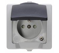 Kopp 107956008 Mitten de protección de contacto de enchufe con tapa y protección de contacto accidental AP - FR Nautic gris, 1 pieza