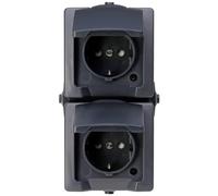 Kopp 136915009 Nautic 2 enchufes protección de Contacto (Superficie con Tapa, para entornos húmedos, 250 V (10 A), IP44, Montaje Vertical), Color Gris, Antracita