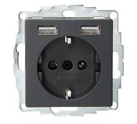 Kopp Athenis 296215182 - Toma de corriente con 2 puertos de carga USB, color gris