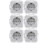 Kopp Athenis 943034058 - Lote de 6 enchufes con protección de contacto, 16 A, 250 V, IP20, color gris, superficie mate