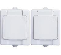 Kopp Base de enchufe estanca para montaje en superficie con contacto de protección, con tapa abatible, IP44, estándar, blanco ártico,100602003 (Paquete de 2)