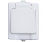Kopp Base de enchufe estanca para montaje en superficie con contacto de protección, con tapa abatible, IP44, estándar, blanco ártico,100602003