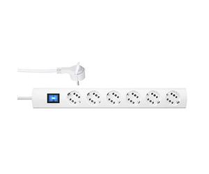Kopp DUOversal® Plus Regleta de 6/12 enchufes 1,4 m - Ranuras Dobles + Conector Plano + Interruptor + protección táctil + Gran Distancia + atornillable I Blanco - 234702004