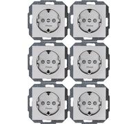 Kopp Enchufe con Mayor Protección contra Contactos Athenis, Color Acero, Paquete con 6 Piezas, 943047058