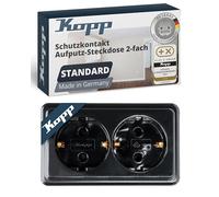 Kopp Enchufe estándar de 2 enchufes con protección de contacto en negro, para sótano, taller y garaje, seguro IP20, doble enchufe, 16 A/250 V