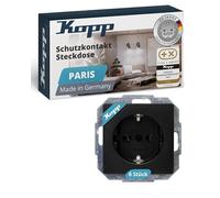 Kopp Germany 920750014 Set of 6 Sockets with Raised Touch Protection, Matte Black