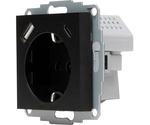 Kopp HK07 - Enchufe con protección de contacto, USB A/C, corriente de salida máx. 3 A, 5 V, 55 x 55 mm, cubiertas, corriente nominal 16 A, tensión nominal 250 V~, color: negro mate