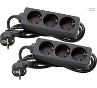 Kopp Juego de 2 regletas de 3 enchufes con enchufes giratorios de 45°, con Mayor protección táctil, con Cable de 1,4 m, H05VV-F3G1,5 mm², 16 A, 250 V, Color Negro