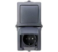 Kopp Nautic 138515009 - Combinación de 2 enchufes con Tapa abatible y protección táctil elevada e Interruptor Universal, IP44, Montaje Vertical, Color Antracita