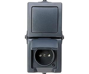 Kopp NAUTIC - Combinación de enchufes con interruptor de conmutación en color antracita, enchufe seguro con tapa y mayor protección táctil, interruptor vertical IP44 para ambientes húmedos con enchufe