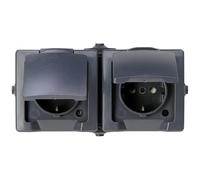 Kopp Nautic 137015003 - Toma de corriente con 2 enchufes (con tapa abatible y protección contra contactos, horizontal, 16 A, 250 V/AC, IP44), color gris antracita