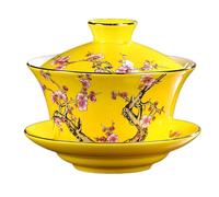 KOPYFANTAP Chino Porcelana Gaiwan Taza de Té 300 ml Flores Ciruela Amarillo