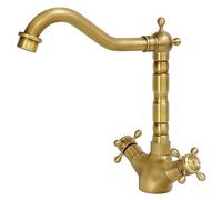 KOPYFANTAP Grifo Cocina Fregadero de Latón Antiguo, Retro Grifos de Lavabo de Doble Maneta, Vintage 360° Giratorio Mezclador Bronce de Baño de Agua Caliente y Fría