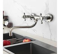 KOPYFANTAP Grifo de Pared de Cocina Giratorio 360°, Latón Cromado Doble Palanca Montaje en Pared Grifo Mezclador para Cocina Bañera Lavadero