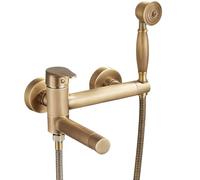 KOPYFANTAP Grifo Mezclador para Bañera con Ducha, Grifo de Pared para Bañera de Latón Antiguo con Boca Giratoria a 90 ° Latón Cepillado Estilo Retro Caño Giratorio 18cm