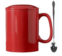 KOPYFANTAP Taza Grande 1000ML,Tazas de Café Cerámica Extra Grande con Tapa y Cuchara, Tazas Muy Grandes con Asa para Oficina y Hogar,Rojo