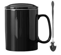 KOPYFANTAP Taza Grande 1000ML,Tazas de Café Cerámica Extra Grande con Tapa y Cuchara, Tazas Muy Grandes con Asa para Oficina y Hogar, Negro