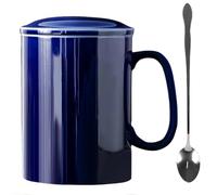 KOPYFANTAP Taza Grande 1000ML,Tazas de Café Cerámica Extra Grande con Tapa y Cuchara,Tazas Muy Grandes con Asa para Oficina y Hogar, Azul