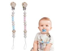 KOQAIIZ 2 Piezas Chupetero de Madera, Cadena Chupetes de Clip, para Bebés Niños y Niñas, Porta Chupetes Bebé con Cadena
