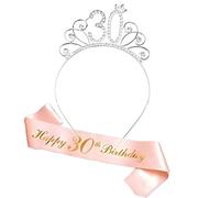 KOQAIIZ 30 Años Corona Banda Cumpleaños Mujer Oro Rosa Tiara Corona y Faja 30 Años Mujer Cumpleaños Fiesta de Decoración Accesorios Regalo