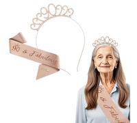 KOQAIIZ Diadema y corona para cumpleaños mujer, 90 años, oro rosa, decoración para tartas, regalo de 90 cumpleaños para mujer
