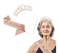 KOQAIIZ Feliz 60 Cumpleaños Faja de Satén Oro Rosa Feliz Cumpleaños Cumpleaños Sash 60th Diadema Tiara Cristal Cumpleaños Faja