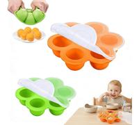KOQAIIZ Pack de 2 Recipientes de Silicona para Comida de Bebé con Tapa, Bebe Comida para Congelar Purés y Papillas, Moldes de 7 Porciones para Alimentación Complementaria, Naranja y Verde