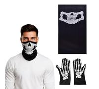KOQAIIZ Pasamontañas de Calavera Ciclismo Máscaras de Media Cara Transpirable Esqueleto Tubo máscaras, con 1 par Guantes de esqueleto, para Moto Piscina equitación y por Hallowmas
